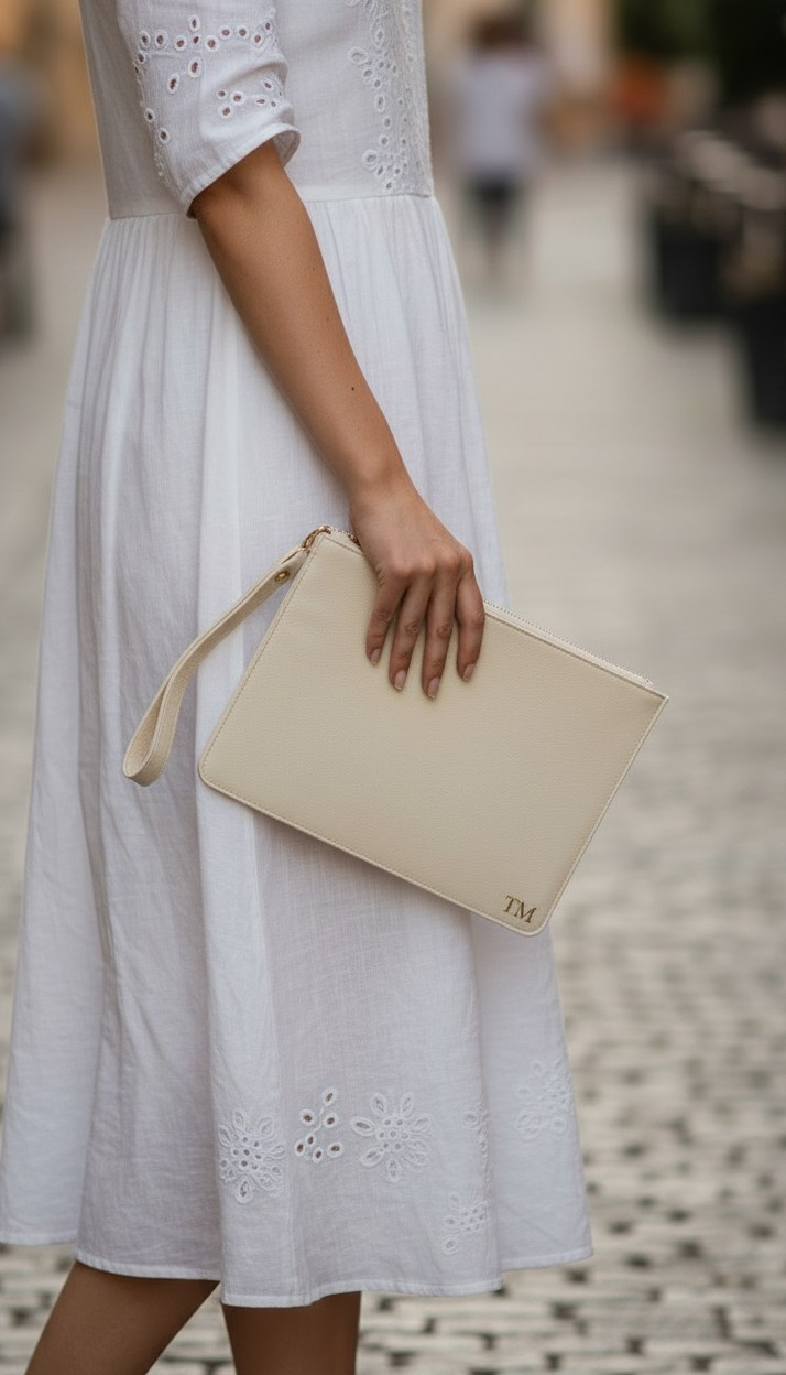 WOMENS MONOGRAMMED WHITE CLUTCH BAG