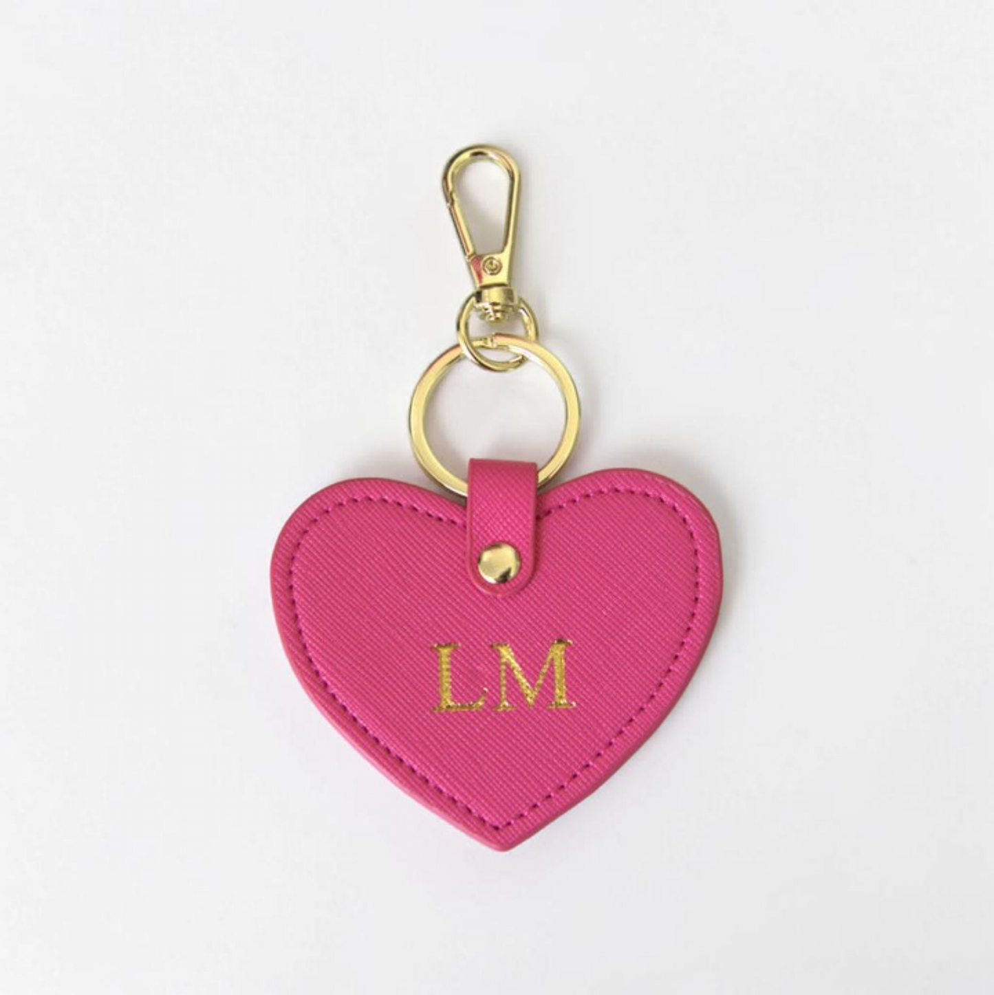 MONOGRAMMED HEART BABY PINK LEATHER KEYRING