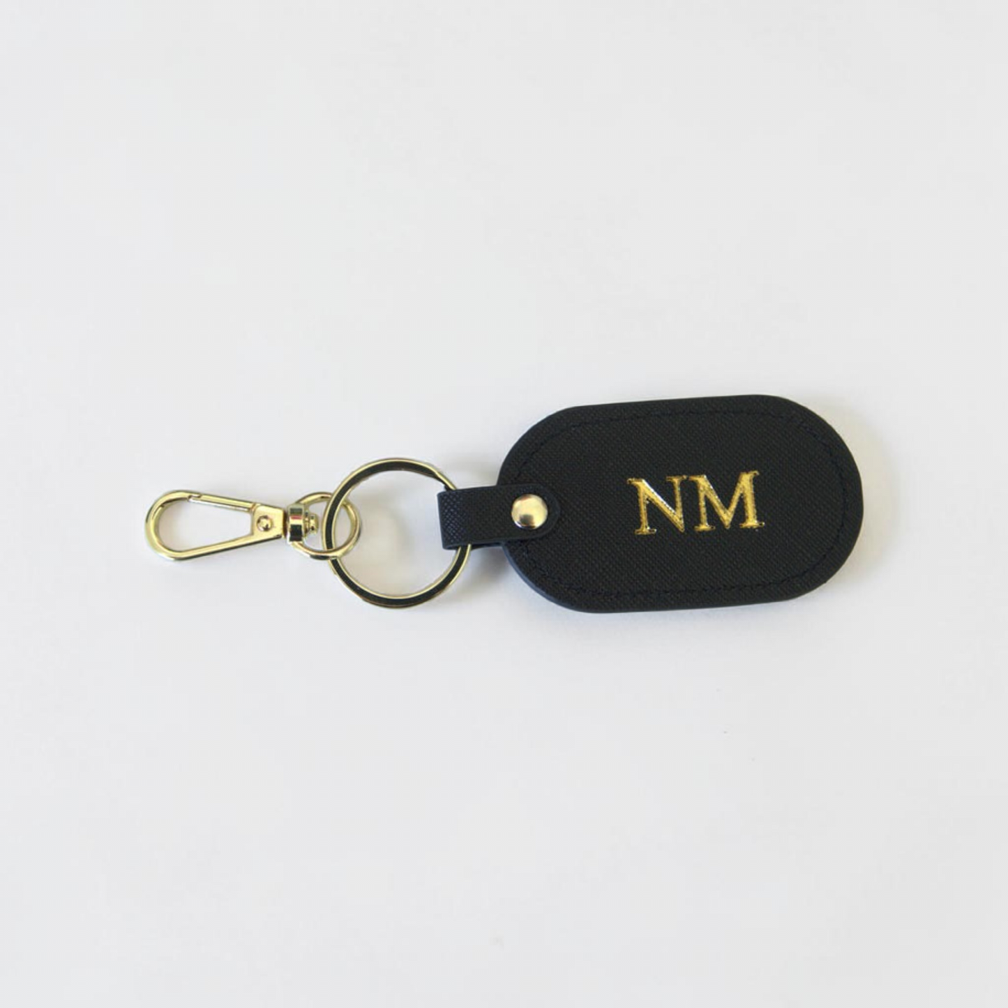 MONOGRAMMED OVAL IVORY LEATHER KEYRING