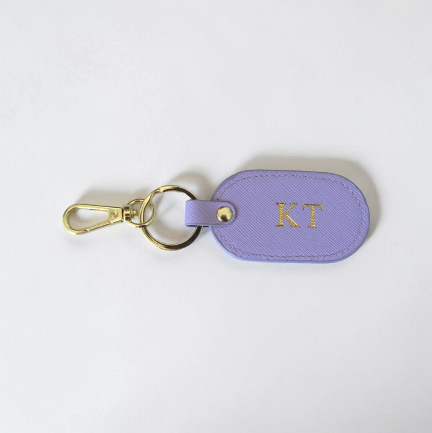 MONOGRAMMED OVAL LILAC LEATHER KEYRING