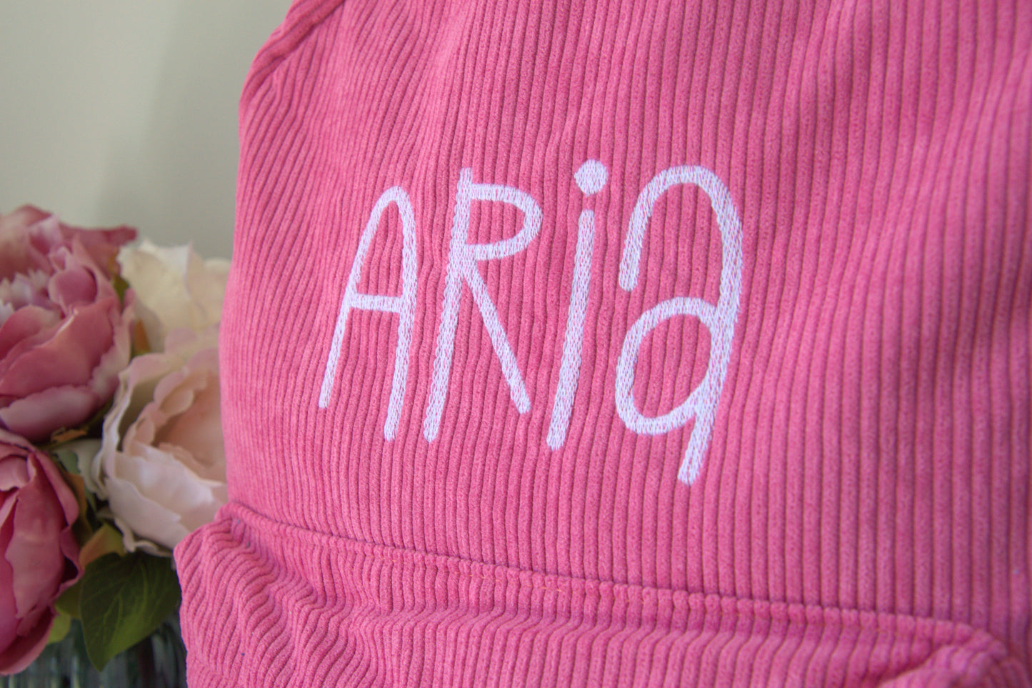 PERSONALISED RASBERRY PINK CORDUROY BACKPACK (No padded straps)
