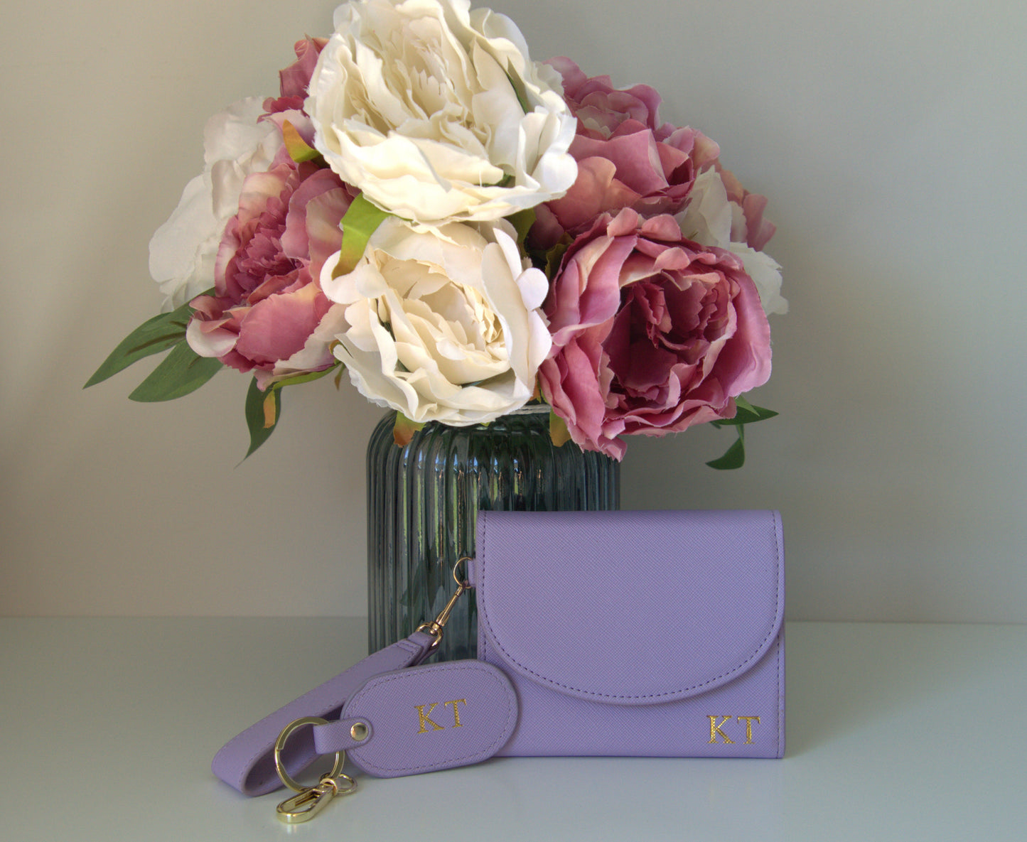 PERSONALISED LILAC LEATHER WALLET AND KEYRING BUNDLE