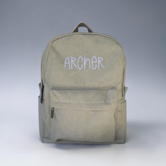 PERSONALISED GREY CORDURAY BACKPACK