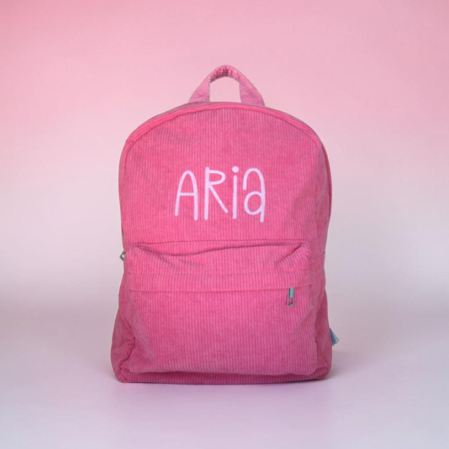 PERSONALISED RASBERRY PINK CORDUROY BACKPACK (No padded straps)