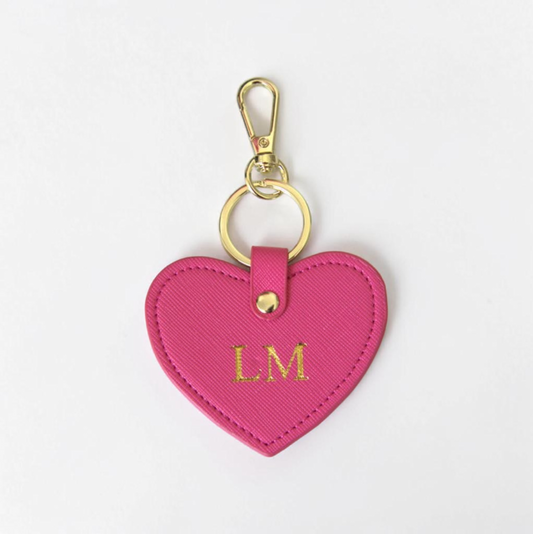 MONOGRAMMED HEART RASBERRY PINK LEATHER KEYRING