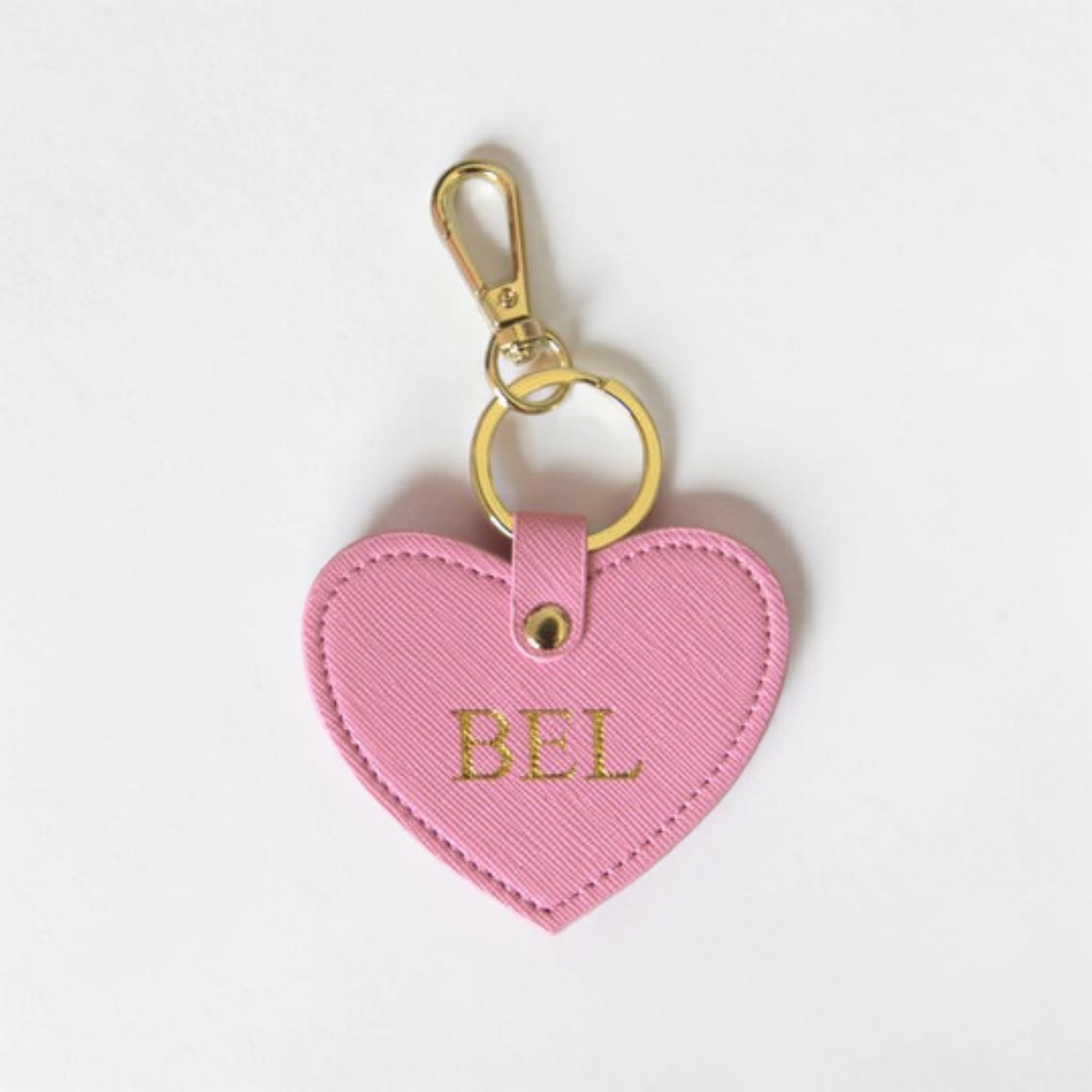 MONOGRAMMED HEART RASBERRY PINK LEATHER KEYRING