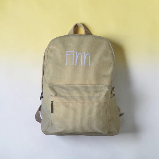 PERSONALISED BEIGE CORDUROY BACKPACK