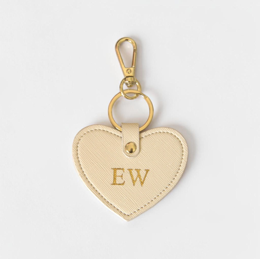 MONOGRAMMED HEART IVORY LEATHER KEYRING