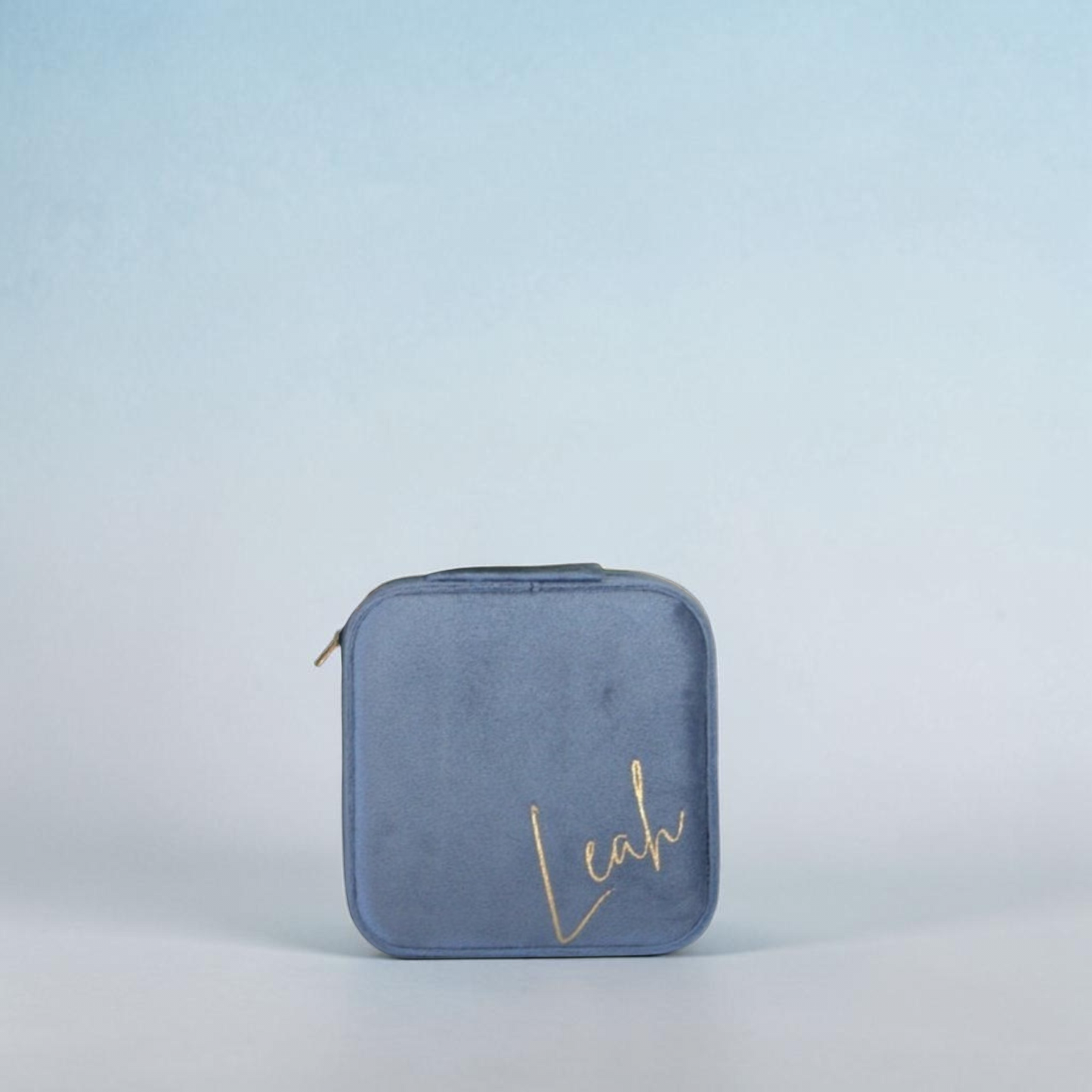 PERSONALISED  PERIWINKLE BLUE VELVET JEWELLERY BOX