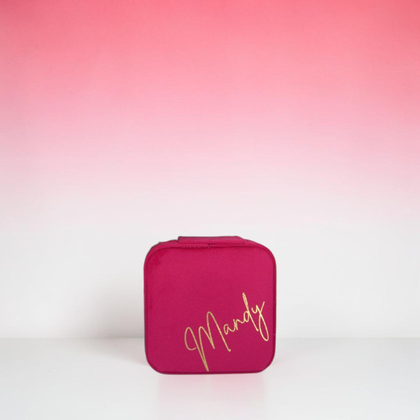 PERSONALISED RASBERRY PINK VELVET JEWELLERY BOX