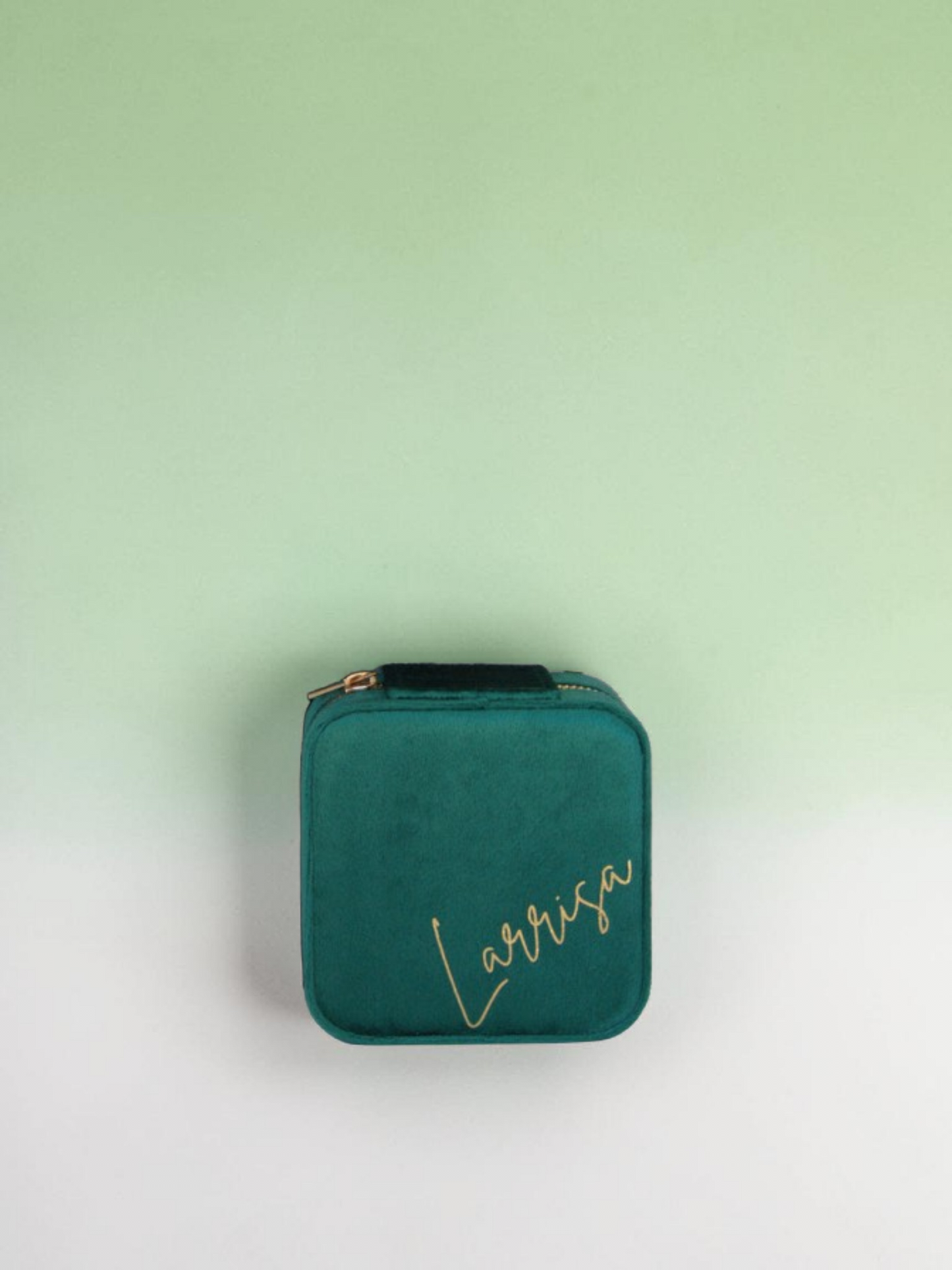 PERSONALISED FOREST GREEN VELVET JEWELLERY BOX
