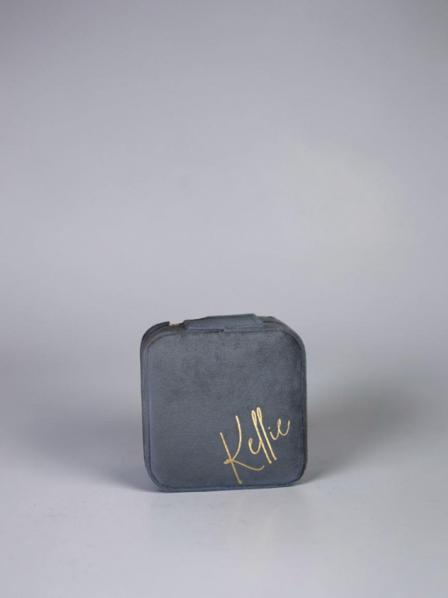 PERSONALISED SMOKEY GREY VELVET JEWELLERY BOX