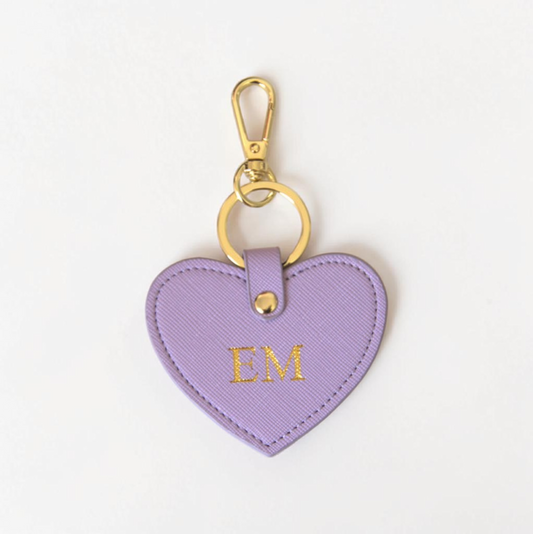 MONOGRAMMED HEART LILAC LEATHER KEYRING